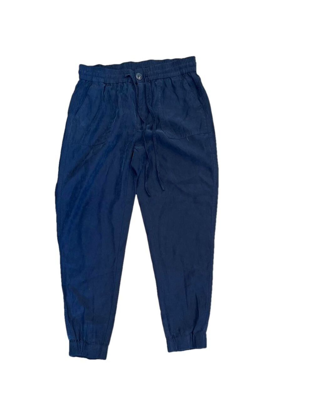 Tahari M deep navy rayon/poly cargo pants with front zip, drawstring and pockets